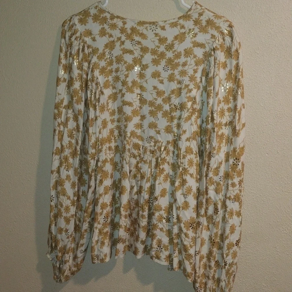 Mustard Yellow and Gold Floral Boho Solitaire Top M NWOT - Picture 7 of 7